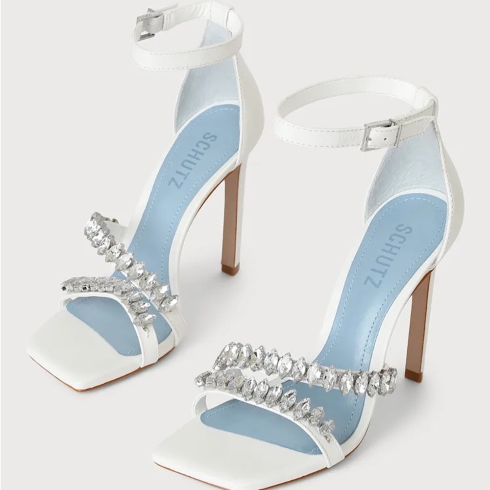 NIB SCHUTZ White Linsey Heels with Crystal Accents